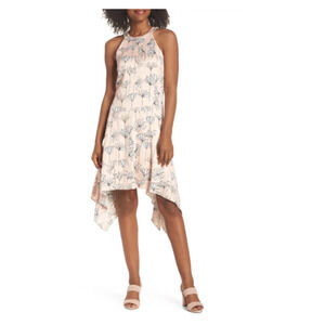 Maggy London Floral Printed Handkerchief Hem Dress Blush Size 4